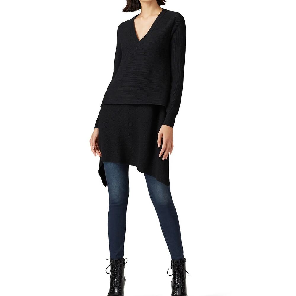 Derek Lam Collective Black Lagenlook Asymmetrical Tunic Sweater Womens XL